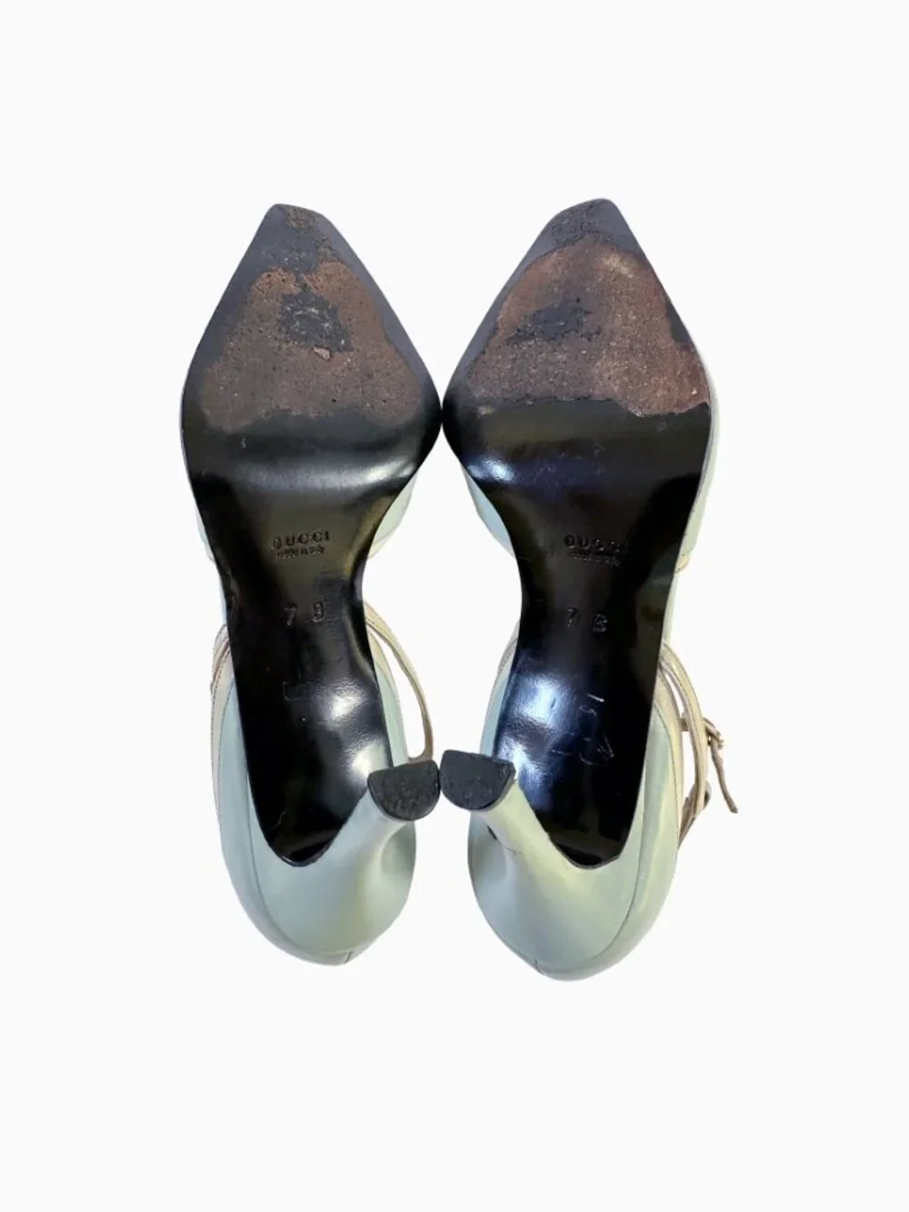 Vtg Gucci Tom Ford 90s Pistachio Mint Green Leather Slingback Stiletto Heels 7B